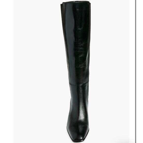 Nordstrom Tyra Black Tall Knee High Boot Sz 8.5 Leather Pull-On Elastic Gore NIB - Picture 6 of 14